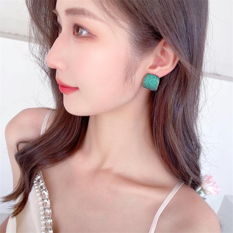 Zircon Inlaid Silver Pin Earrings Elegant Temperament - Trendha