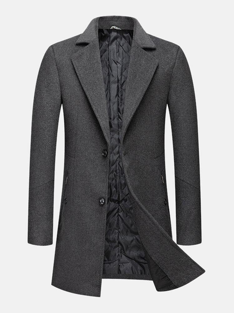 Mens Woolen Single-Breasted Lapel Pocket Mid-Length Warm Trench Coats - Trendha