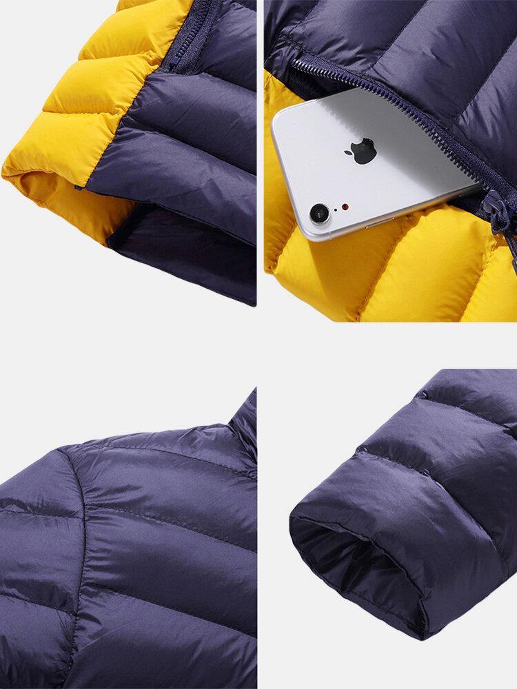 Mens Thicken Windproof Patchwork Zipper Warm Fleece Lined Detachable Hooded Coats With Pocket - Trendha
