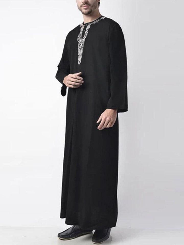 Mens Vintage Embroidered Button Casual Long Sleeve Kaftan Robe - Trendha