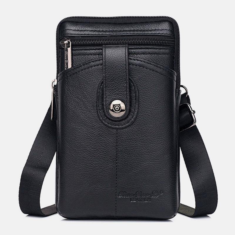 Men Genuine Leather Vintage Multifunctional 6.5 Inch Zipper Hasp Phone Bag Crossbody Bag Waist Bag - Trendha
