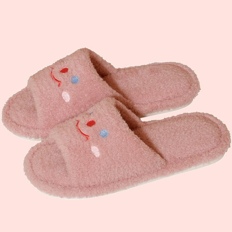 Plush Cute Smiling Home Slippers - Trendha