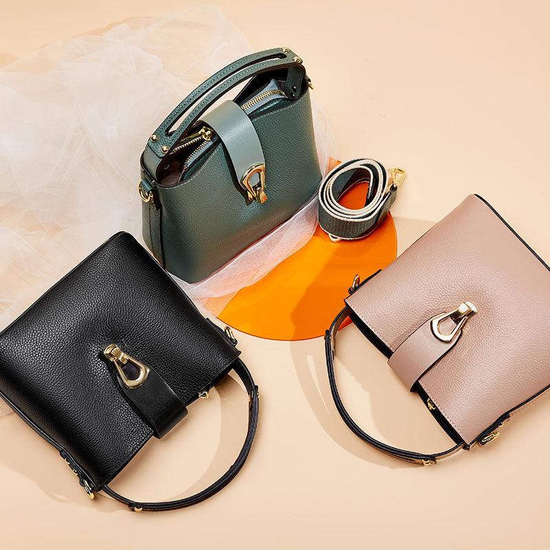 All-match First Layer Cowhide Portable Bucket Bag - Trendha