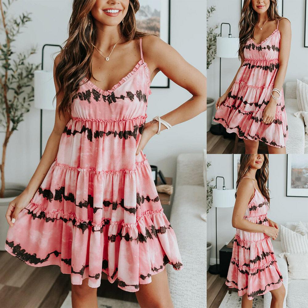 Women's Fashion V-Neck Sling Ruffle Dress - Trendha