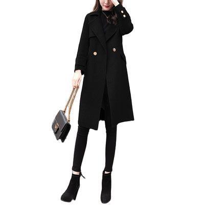 Women's mid-length Hepburn style woolen coat - Trendha