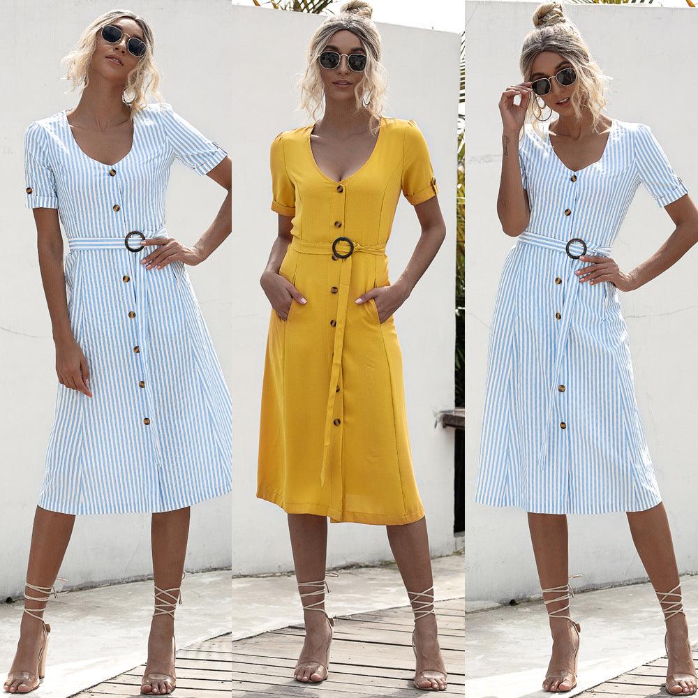 Lace-up button dress - Trendha