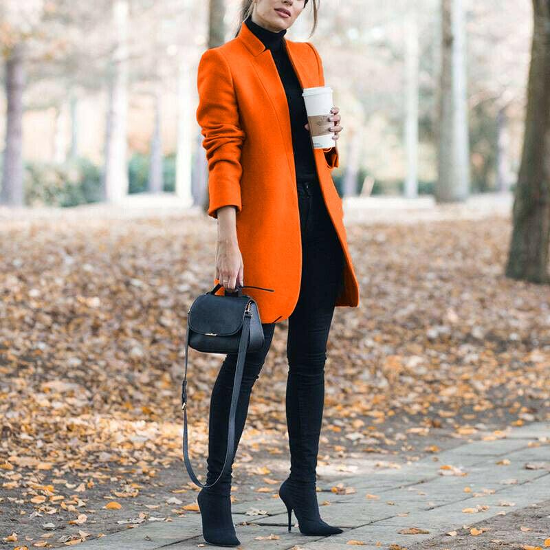 Solid Color Collar Woolen Coat - Trendha