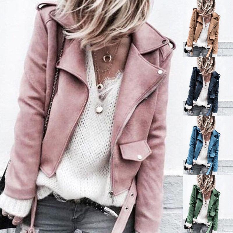 Suede Jacket - Long Sleeve Zip Front, Slim Fit, British Style