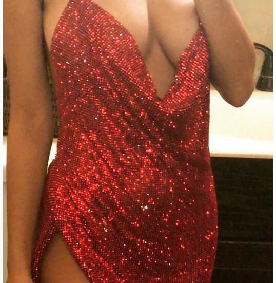 Metal Mini Red Diamond Dress - Trendha