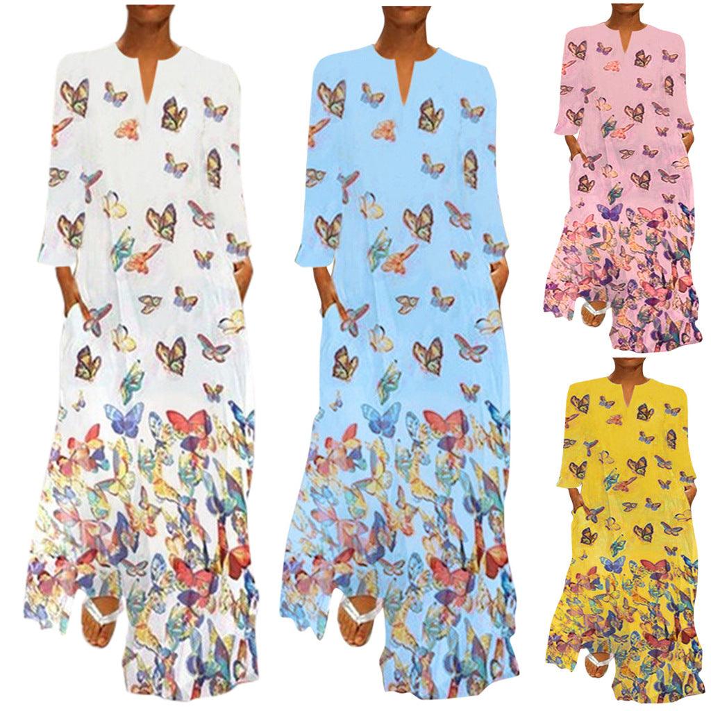 Long-Sleeve Butterfly-Print Dress
