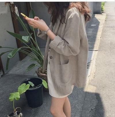 Fashion casual loose cotton hemp suit coat - Trendha