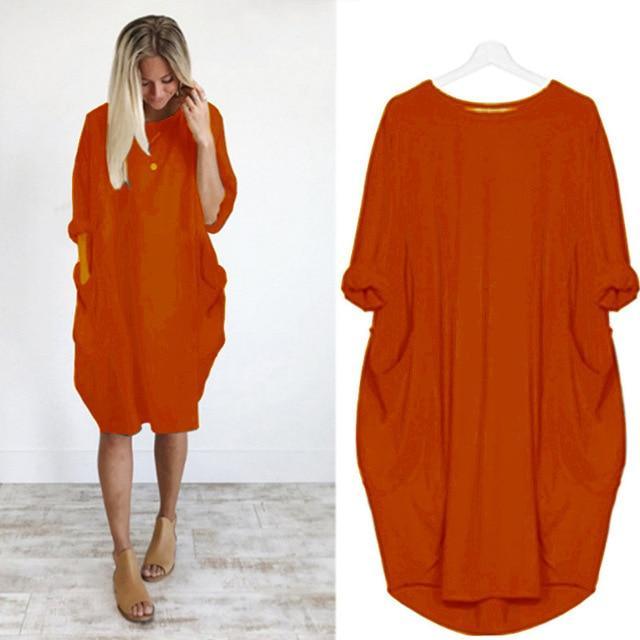 loose large swing stitching long dress - Trendha