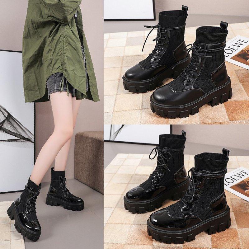 Women's Knitted-Shaft Platform Lace-Up Boots