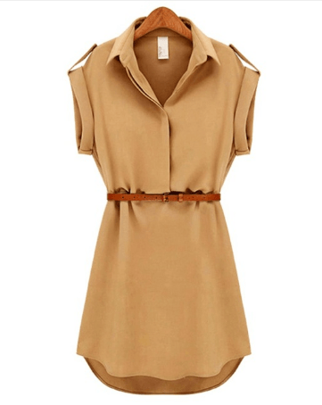 Casual Summer Style Dress Women Casual V-neck Short-Sleeved Shirt Loose Chiffon Mini Dress with Belt - Trendha