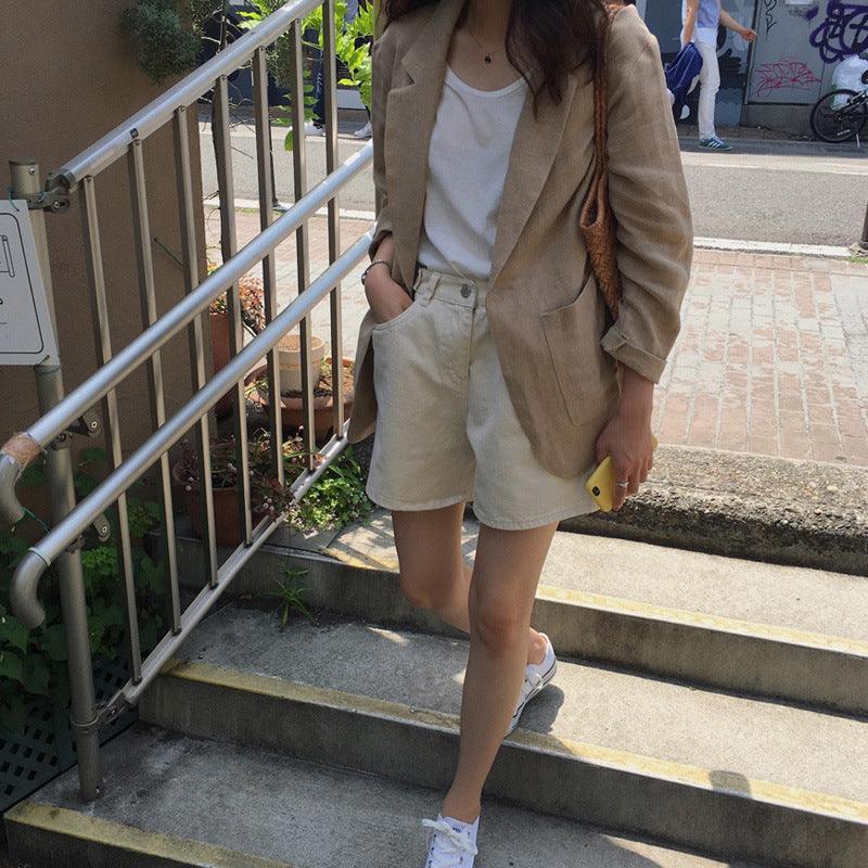 Loose Single-Breasted Polyester Blazer
