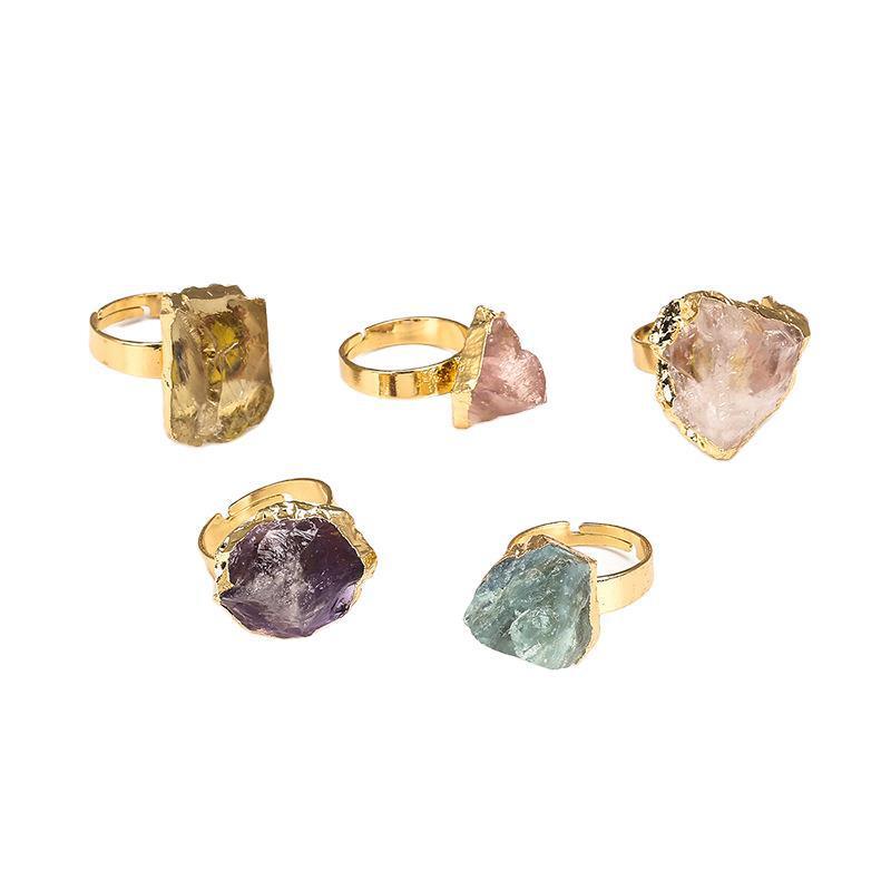 Natural Crystal Plating Rough Stone Ring - Trendha