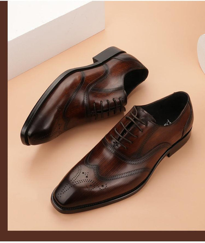 Engraved Men's Small Square Toe Shoes Retro Leather - Trendha
