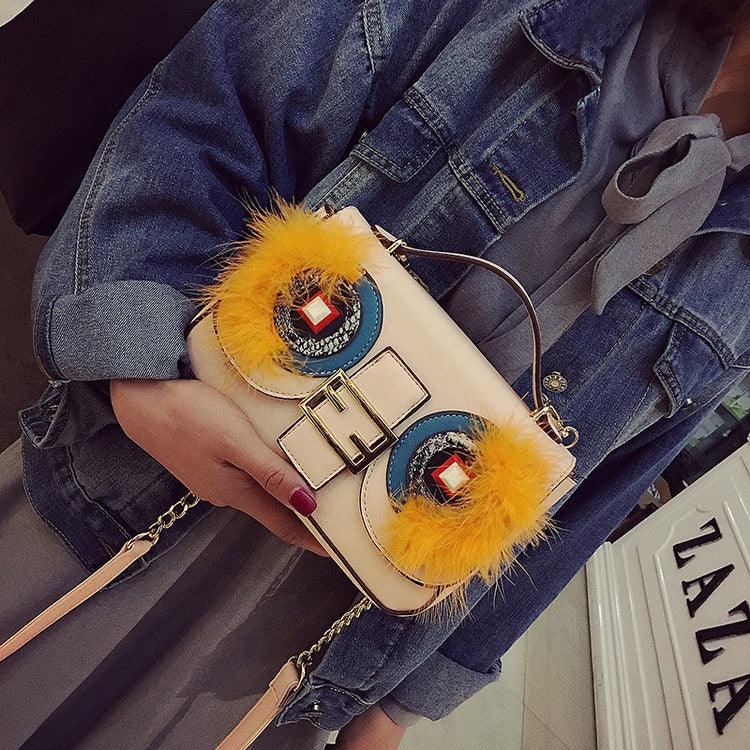 Spring new ladies bag fashion trend bag cartoon contrast color lock with cover bag shoulder oblique bag - Trendha