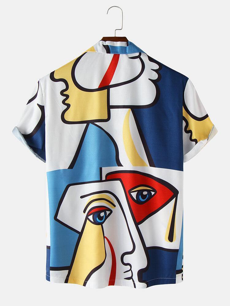 Mens Funny Colorful Abstract Face Printed Revere Street Shirts - Trendha