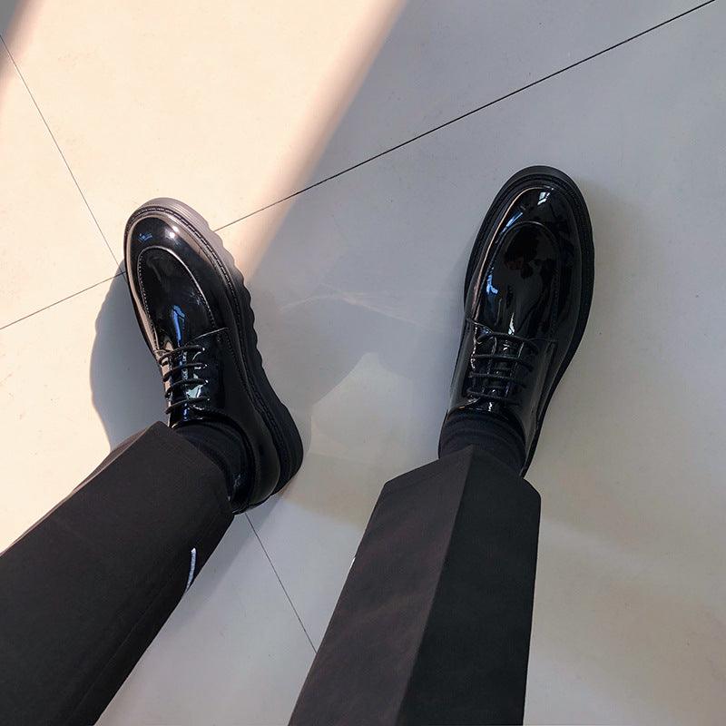 New Thick-Soled Low-Top Shoes Bright Leather British Casual All-Match Shoes - Trendha