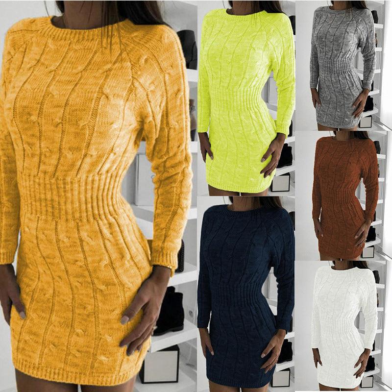Mid-length Bag Hip Waist Twist Sweater Dress - Trendha