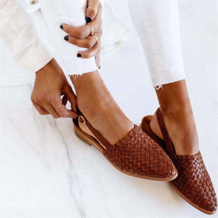 Women's Buckled Baotou Flat Sandals in European and American Style - Trendha