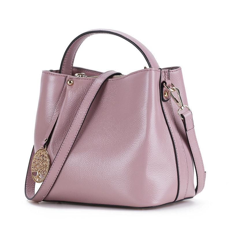 Fashion Portable First Layer Cowhide Bucket Bag - Trendha