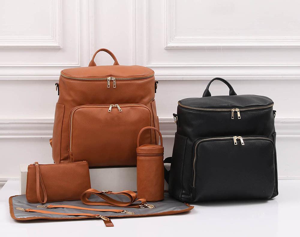 New Pu Mommy Bag Large Capacity Single And Double Shoulders Can Carry Mother And Baby Bag - Trendha