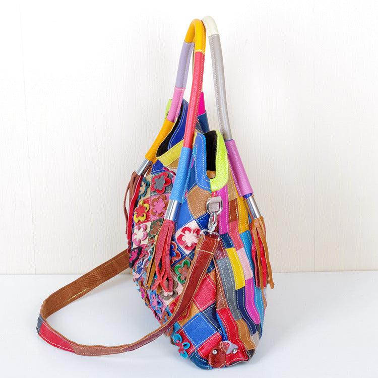 Leather Handbags Colorful Contrast Color Personality Ladies One Shoulder Messenger Cowhide Bag - Trendha