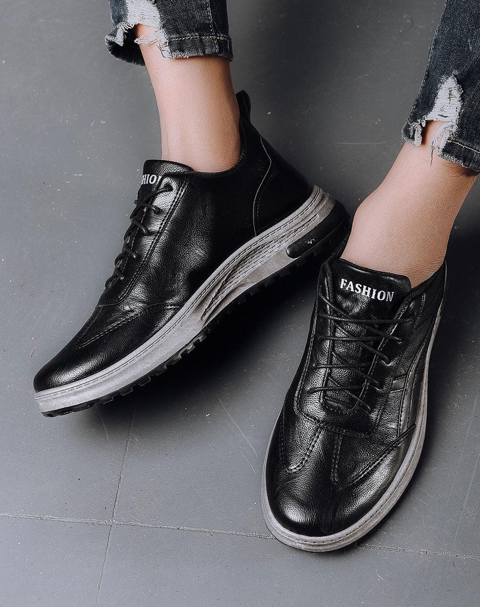 Men's Casual Low-Top Leather Shoes in Black - Trendha