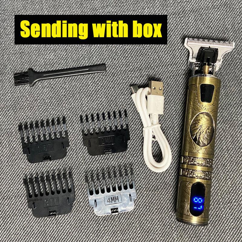 Electric Hair Clipper Oil head Electric hair Clipper LCD Display USB Engraving Buddha Head Retro T9 Scissors Power Generation Push - Trendha