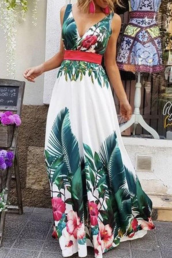 Sleeveless Printed Long Dress in European and American Style - Trendha