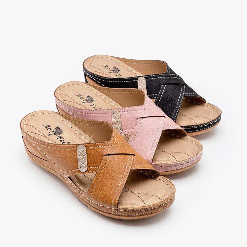 Vintage Wedge Car Stitched Mother Shoes Plus Size Women'S Slippers - Trendha