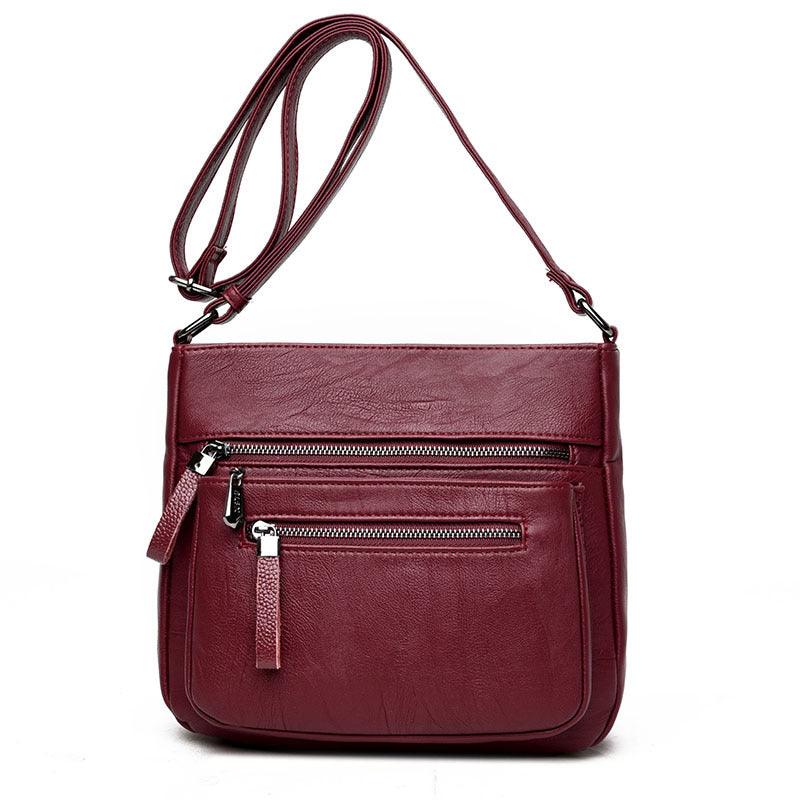 Women's Textured PU Shoulder Bag with Front Zip Pockets