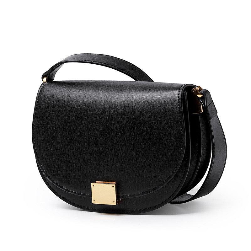 Cowhide Wide Shoulder Strap Saddle Bag Single Shoulder Diagonal Semicircle Bag - Trendha