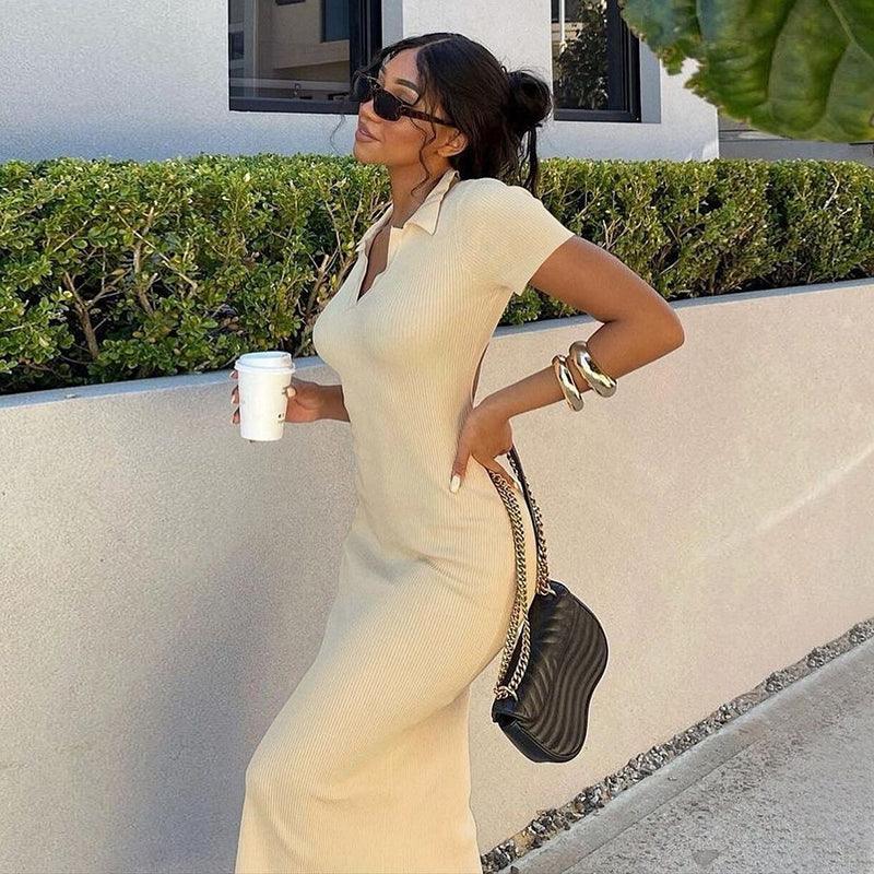 Summer Pit-Striped Dress with Large Lace Slit Skirt, Perfect for Showing Off Your Back and Slimming Your Figure - Trendha