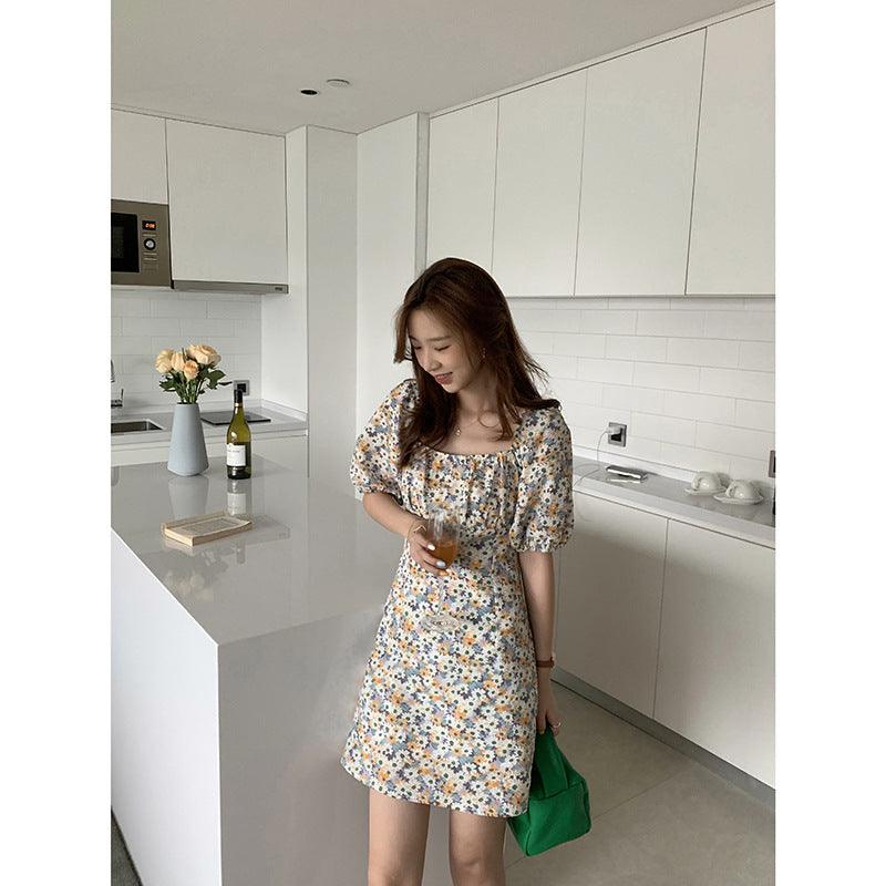 French Square Collar Floral Dress Women - Trendha