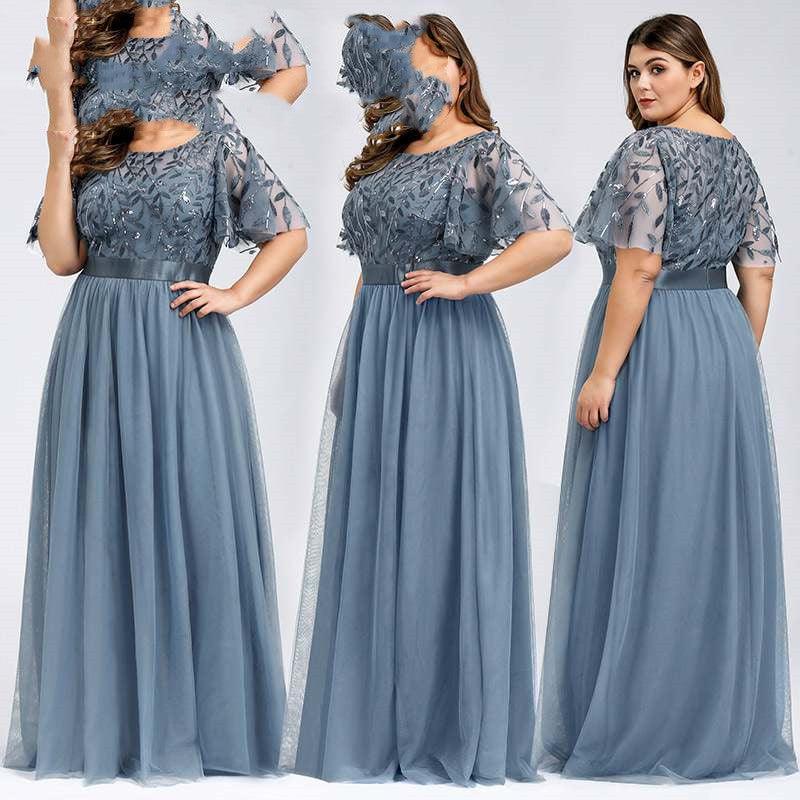 Fat Women High Sequins Mesh Long Dress 9XL - Trendha