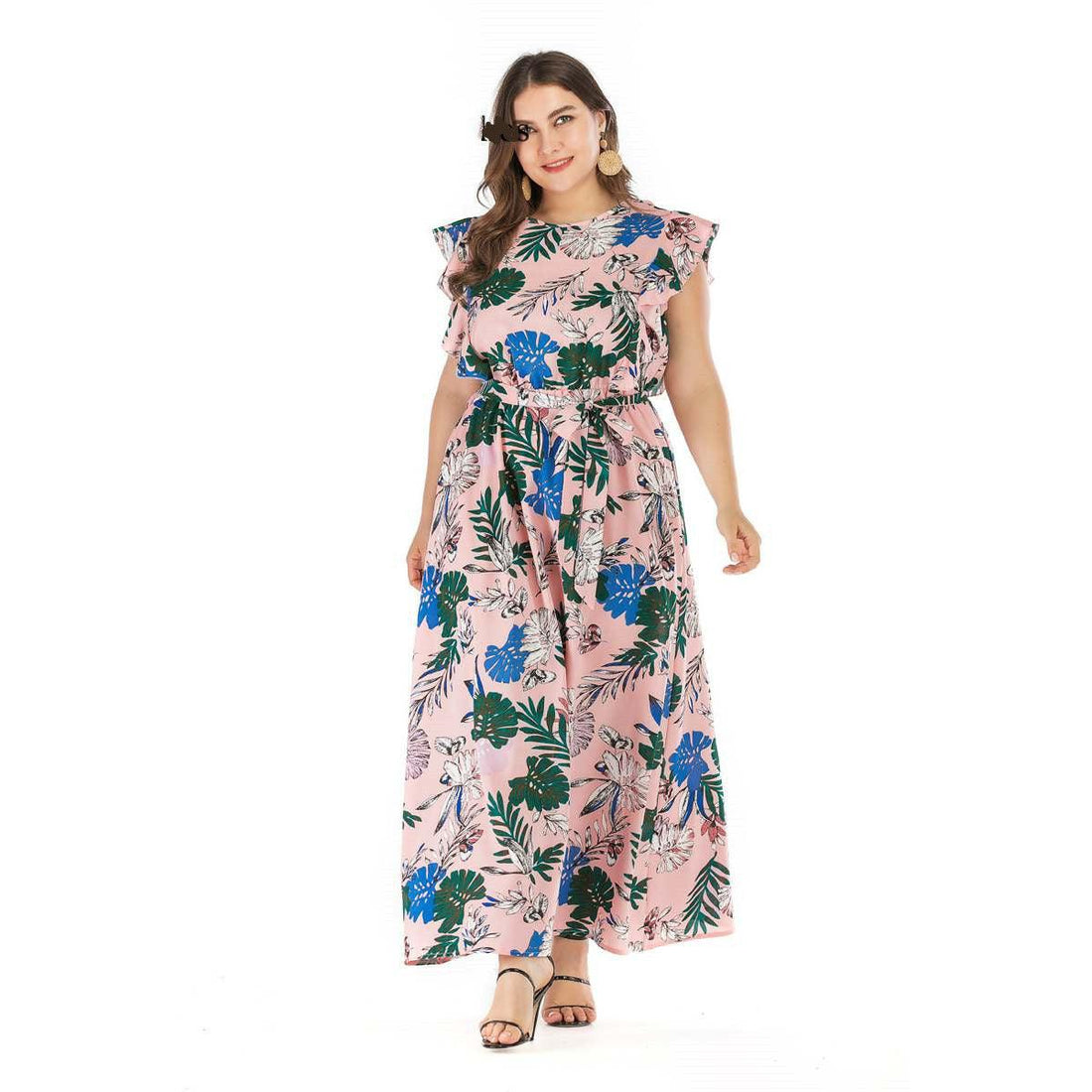 2019 summer bohemian elastic waist large swing dress 3xl 4xl