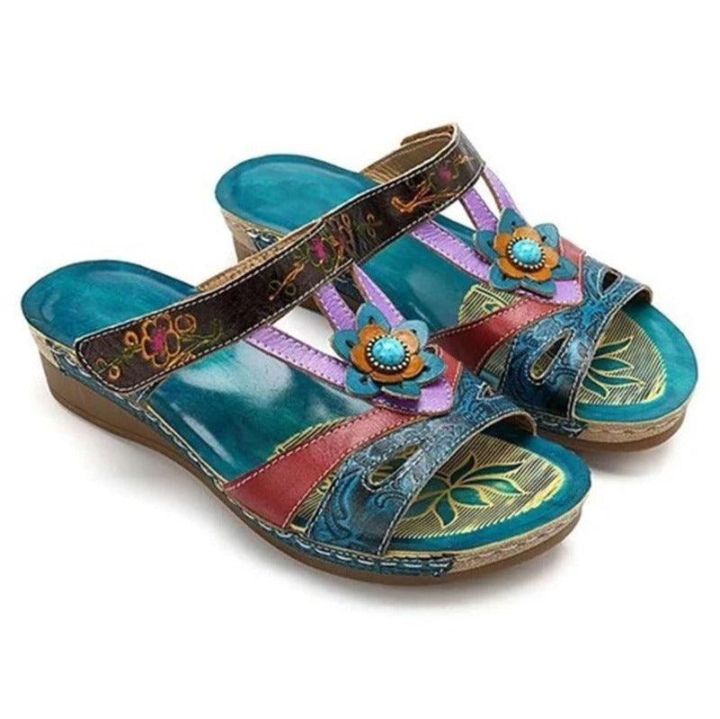 Ethnic Fish Mouth Color One Word Casual Women's Wedge Slippers - Trendha