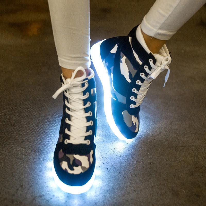 New Camouflage High Top LED Colorful Men And Women Couples Flashing Shoes - Trendha