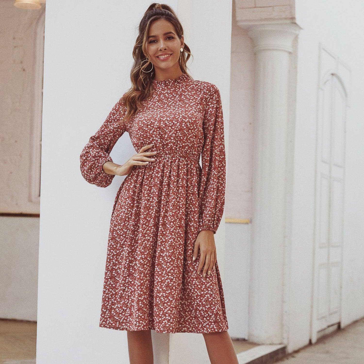 Printed commuter long sleeve dress - Trendha