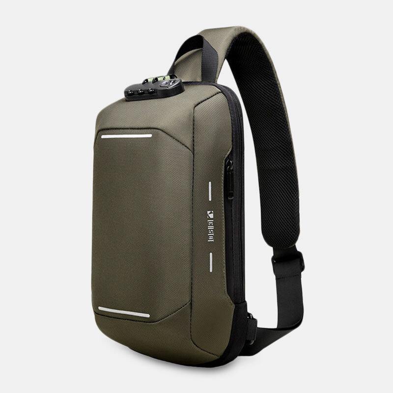 Men Oxford Password Lock Anti-theft Reflective Strip Design Waterproof Multi-pockets Crossbody Sling Bag Chest Bag - Trendha
