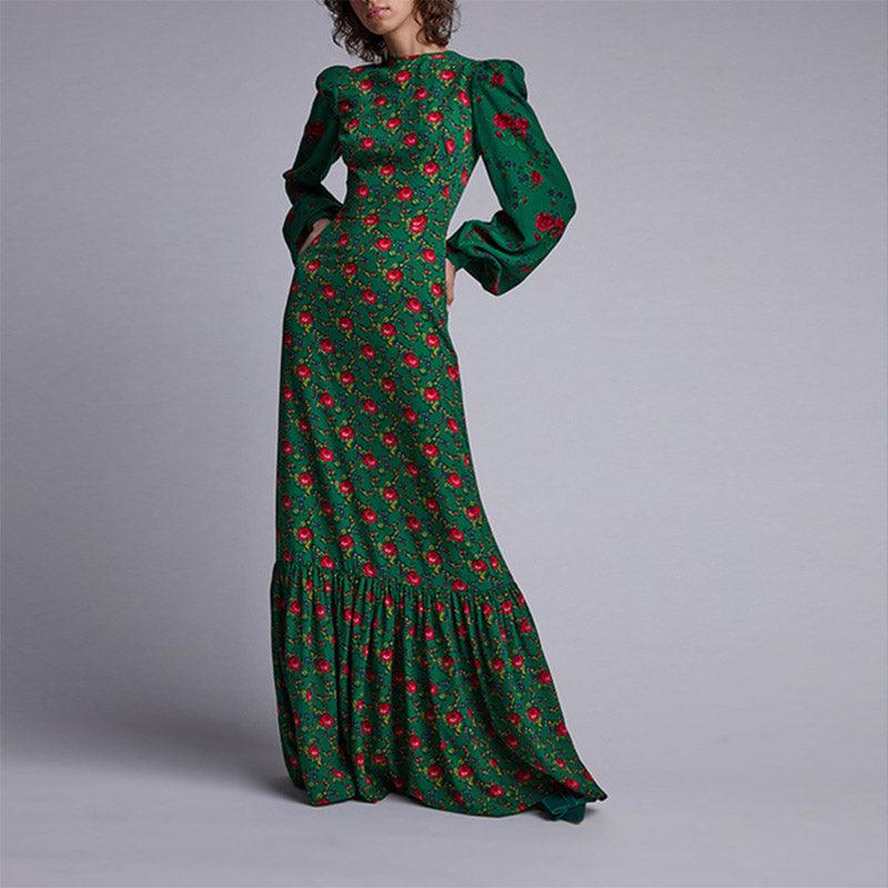 Round neck lantern sleeve print dress summer 2021 - Trendha