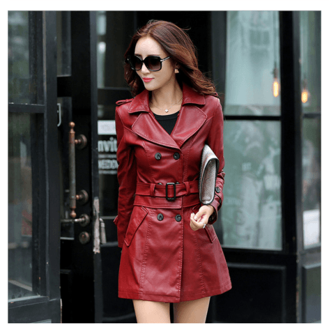 Slim-fit PU leather trench coatrench - Trendha