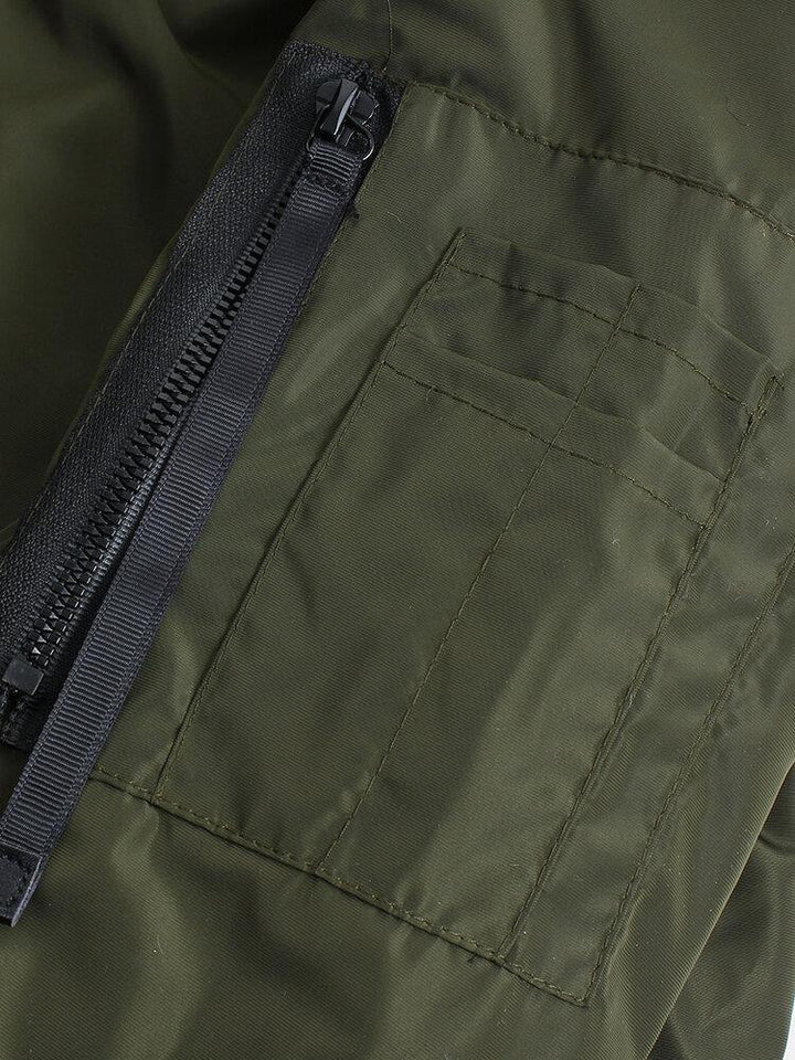 Mens Solid Color Zipper Side Pocket Windproof Bomber Jacket - Trendha