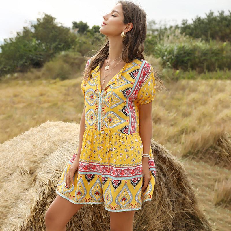 European and American fashion loose printed jumpsuit - Trendha