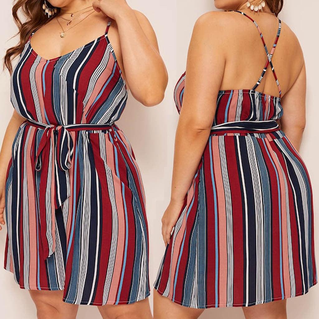 Color stripe large suspender dress - Trendha