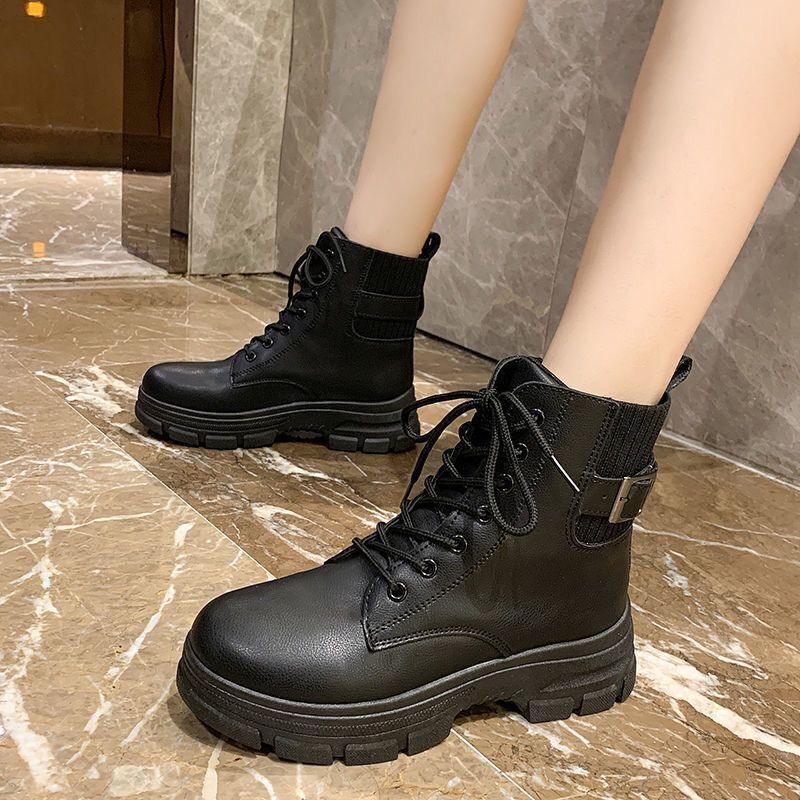 All-match British Style Plus Velvet Cotton Shoes Thick-soled Net Red Thin And Thin Short Boots - Trendha