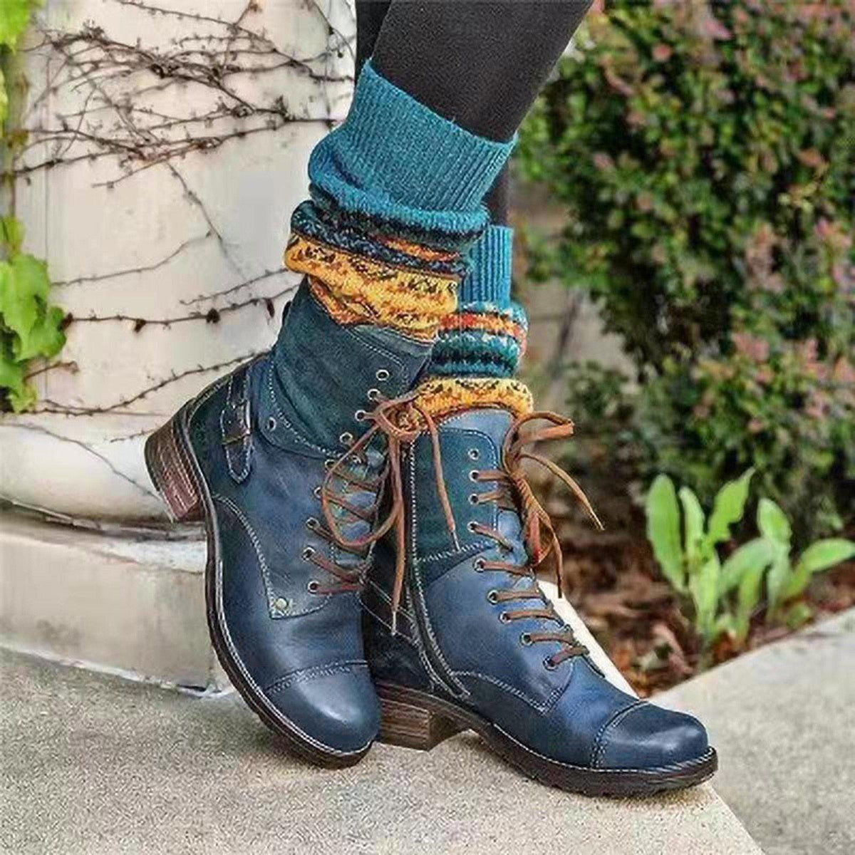 Square heel lace-up Martin boots - Trendha